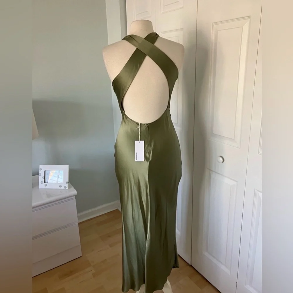 NEW Reformation Casette Silk Maxi Dress Artichoke Green Size 4 - Picture 8 of 11